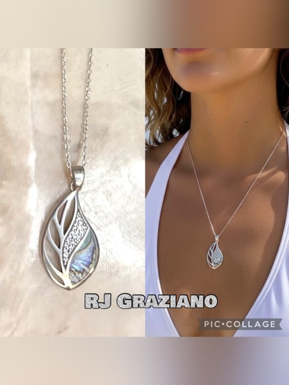 RJ Graziano VINTAGE Abalone with Pave CZ Openwork Necklace Sterling Silver 19”